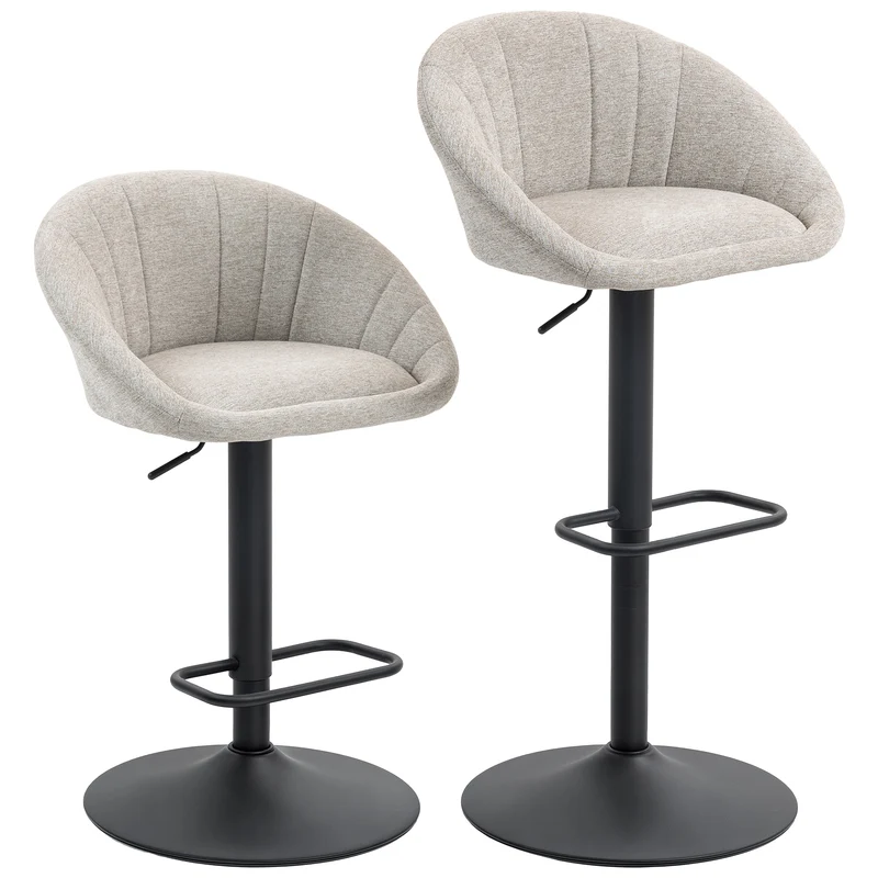 Set 2 Sgabelli da Bar 53,5x46x103 cm con Altezza Regolabile e Seduta Girevole in Tessuto Beige
