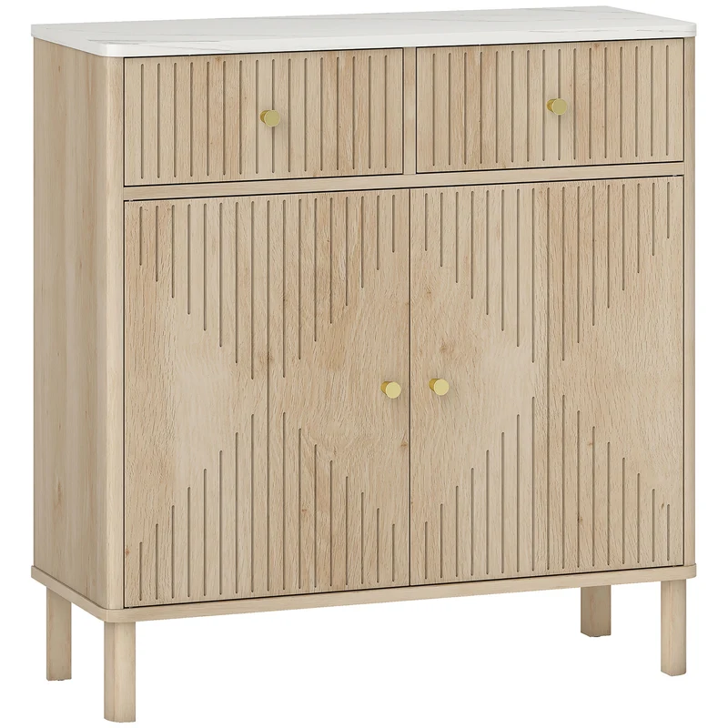 Credenza Buffet 77x30x80 cm con Piano d'Appoggio Effetto Marmo in Legno Rovere