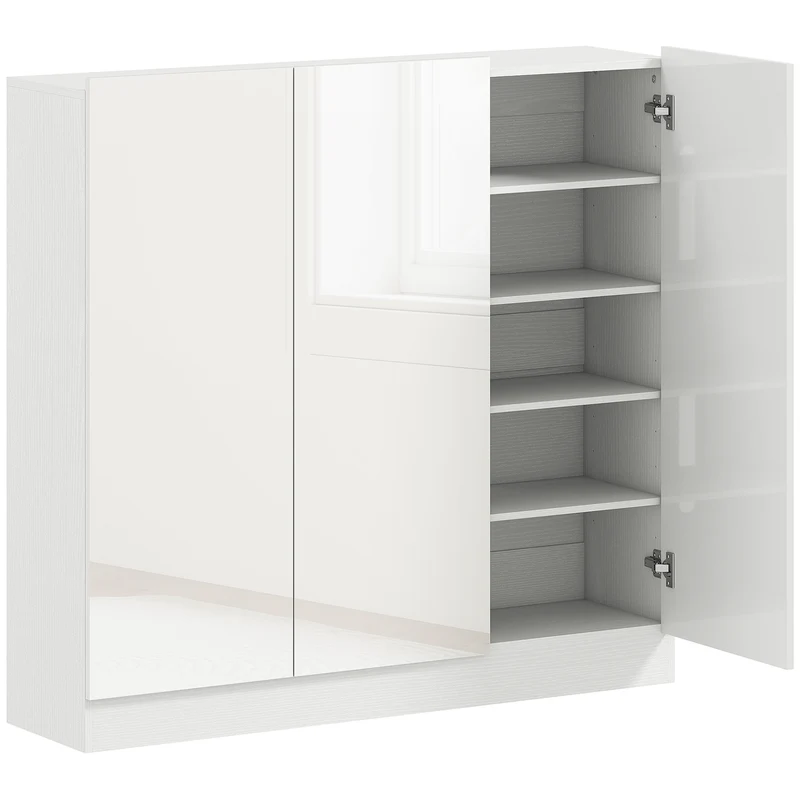 Scarpiera Slim da Ingresso per 25-30 Paia di Scarpe 106,4x34x108,5 con Ante a Chiusura Ammortizzata in MDF Bianco Lucido