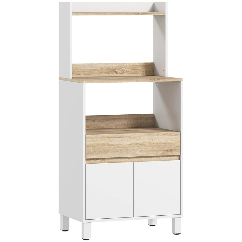 Credenza Mobile per Microonde 60x40x131 cm Mensole con Retro Aperto in Legno Bianco