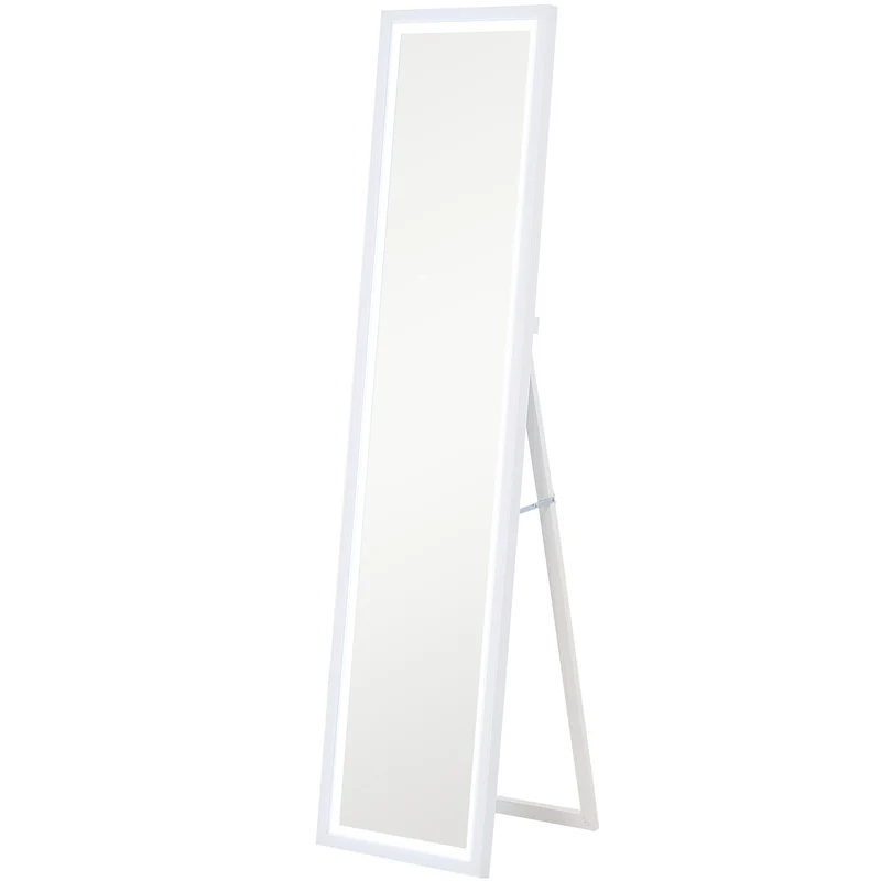 Specchio Illuminato con Luci LED Regolabili e Pulsante Touch 40x5x160 cm in Vetro e MDF Bianco
