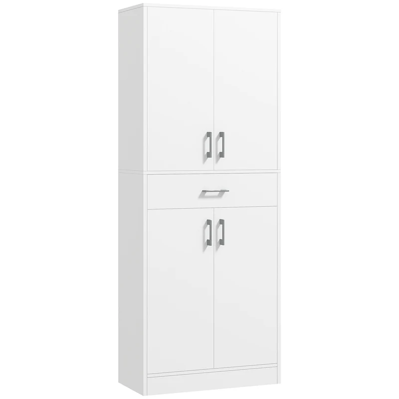 Credenza Cucina Alta con 2 Armadietti e un Cassetto Centrale 70,8x34x180 cm in MDF Bianco