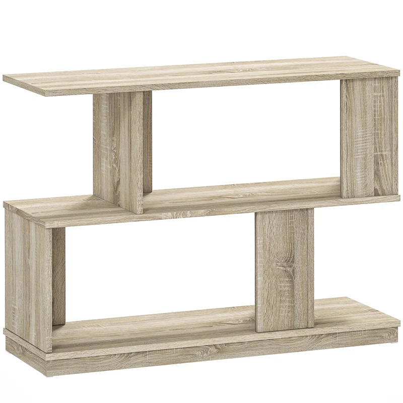 Tavolino da Caffè Moderno a S con 3 Ripiani per Soggiorno 90x30x61 cm in MDF Color Legno