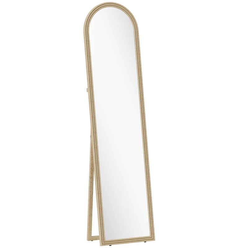 Specchio da Terra e Parete a Figura Intera con Cavalletto 40x160 cm Cornice Effetto Pietra in PS Beige