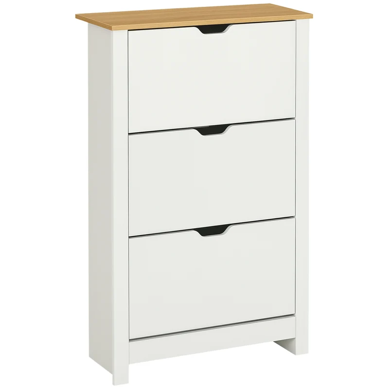Scarpiera Slim per 18 Paia di Scarpe 72x26x112 cm con 3 Cassetti a Ribalta Rivestimento in Melamina Bianco