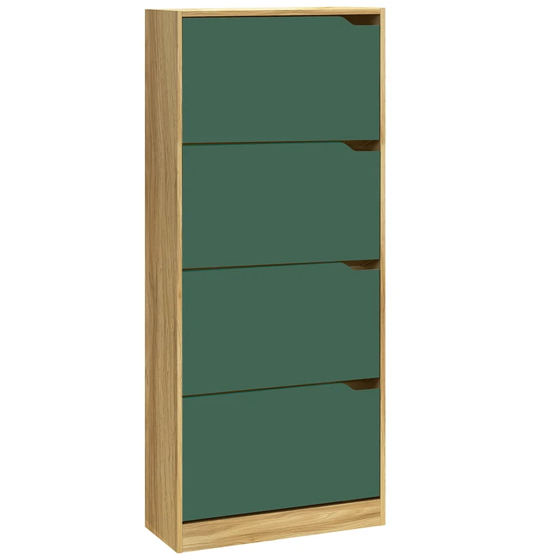 Scarpiera 4 Ante 63x24x150 cm Ripiani Doppia Profondità in MDF Quercia e Verde
