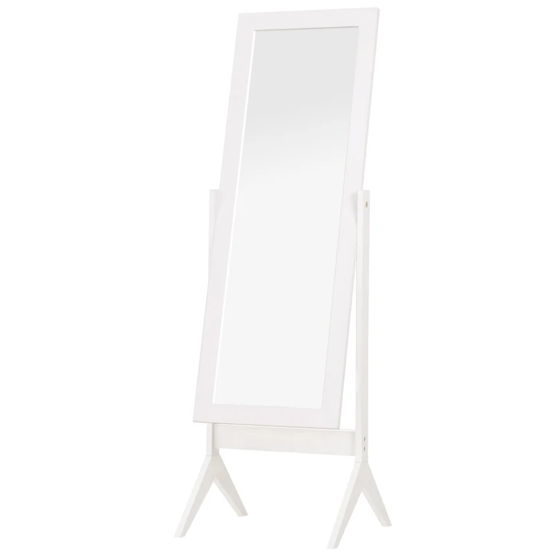 Specchio a Figura Intera da Terra 47x46x148 cm Angolazione Regolabile in Legno e Vetro Bianco