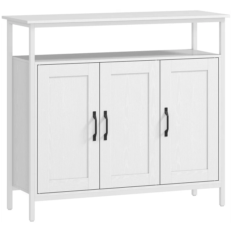 Mobile Basso Credenza da Cucina 100x35x88 cm con Armadietti e Ripiani a Giorno in MDF Bianco