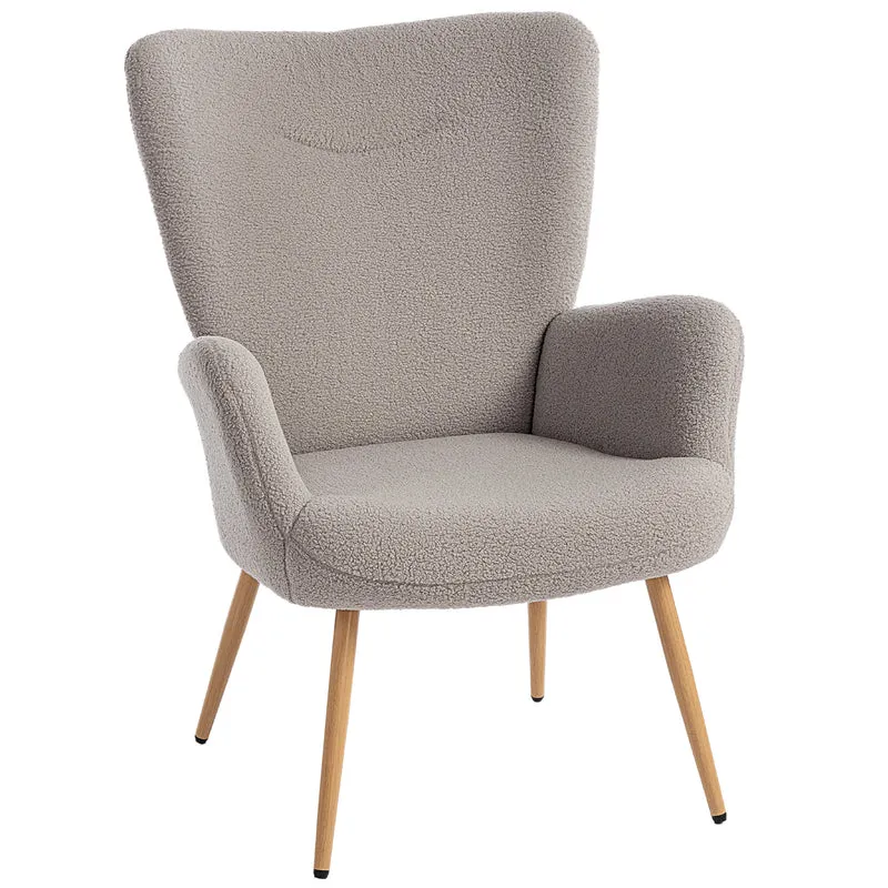 Poltrona per Salotto Moderna 71x74x97,5 cm con Schienale Alto in Tessuto Sherpa Grigio