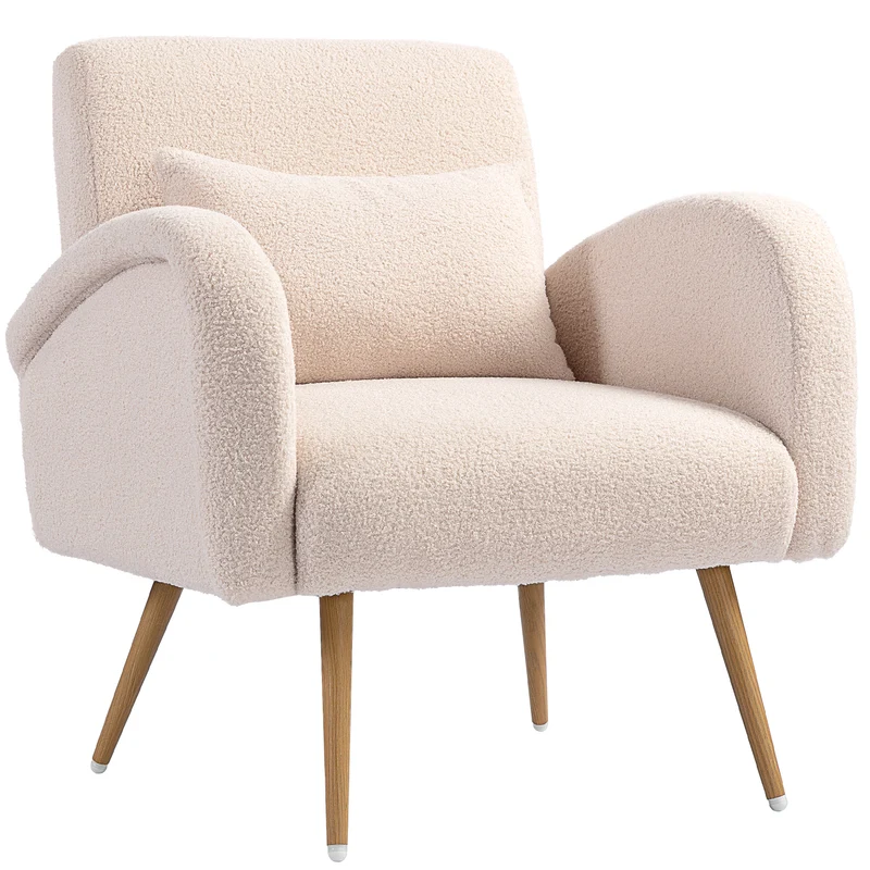 Poltrona per Salotto Moderna 77x77x83 cm con Cuscino Lombare Sfoderabile in Tessuto Teddy Beige