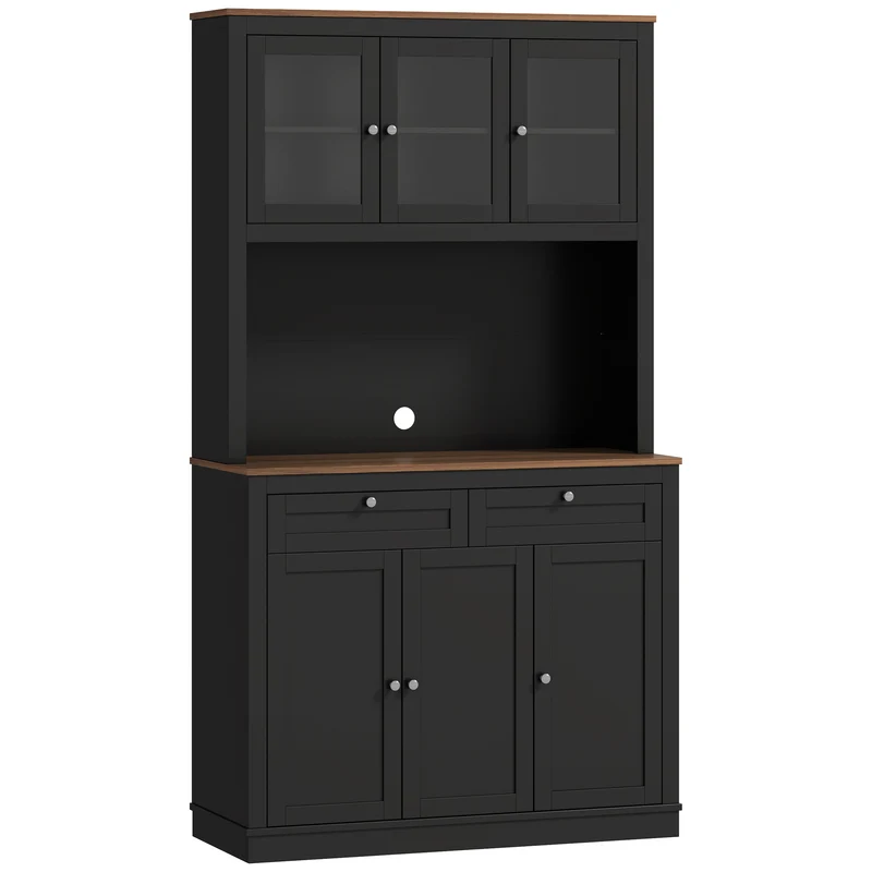 Mobile Cucina Multiuso Dispensa con Mensola e Foro Passacavi 100x40x180 cm in MDF Nero