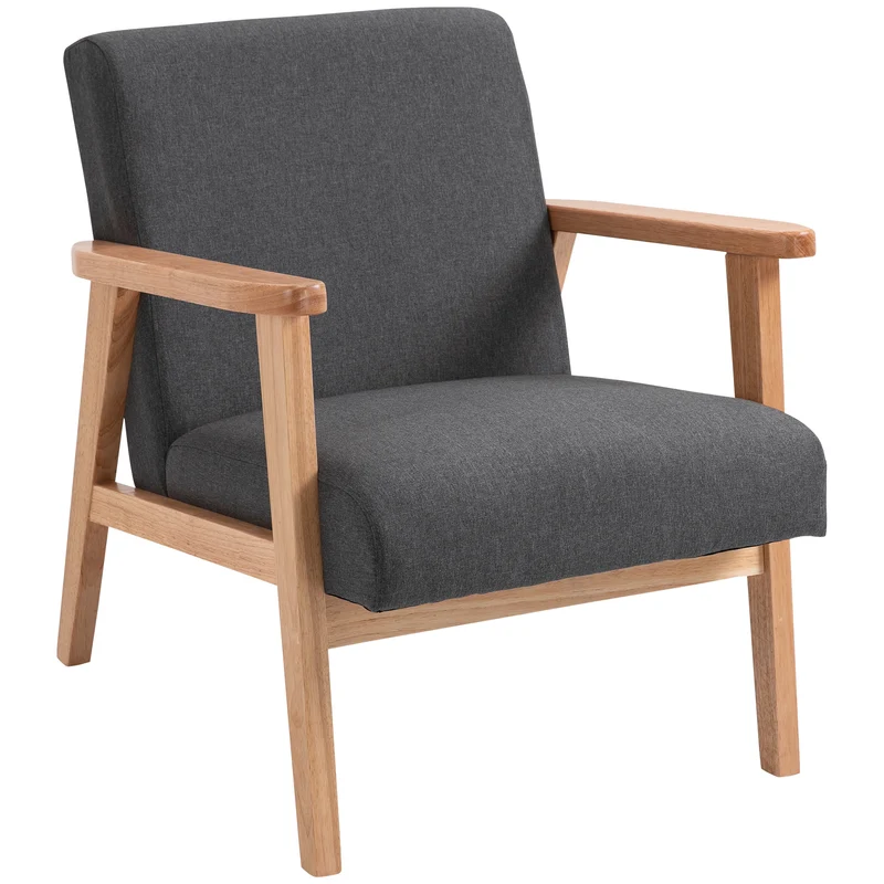 Poltrona per Salotto in Stile Vintage 68,5x78,5x75 cm con Braccioli e Struttura in Legno Grigio Scuro