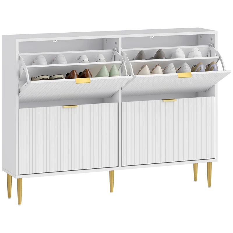 Scarpiera Slim con 4 Cassetti Ribaltabili per 20 Paia di Scarpe 105x24x91,5 cm Design Moderno in MDF Bianco