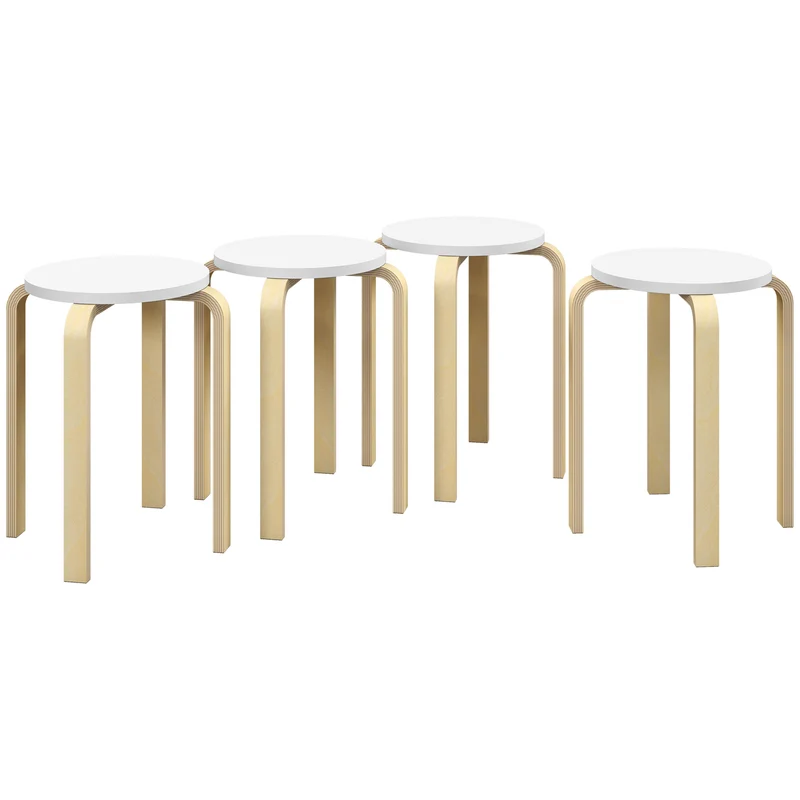 Set 4 Sgabelli Rotondi e Impilabili Ø40x45 cm in Legno Bianco