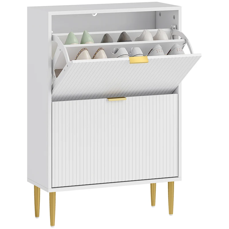 Scarpiera Slim con 2 Cassetti Ribaltabili per 12 Paia di Scarpe 60x24x91,5 cm Design Moderno in MDF Bianco