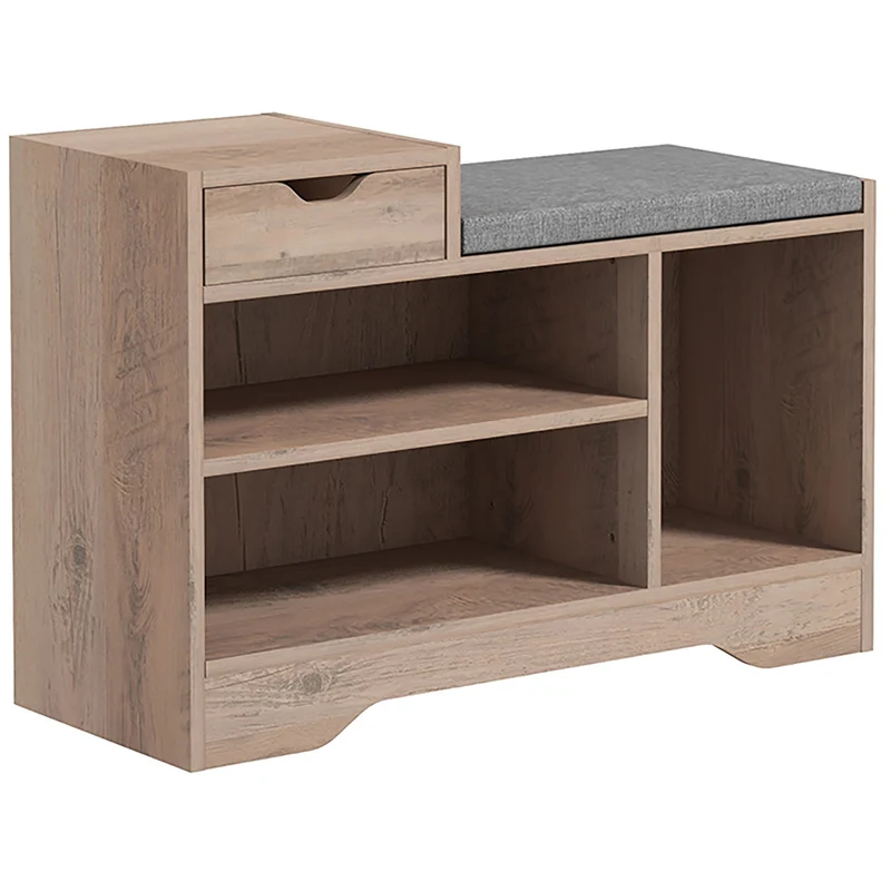 Panca Scarpiera Moderna 76,5x30x52 cm con Vani a Giorno e Cassetto Rivestimento in Melamina Grigio