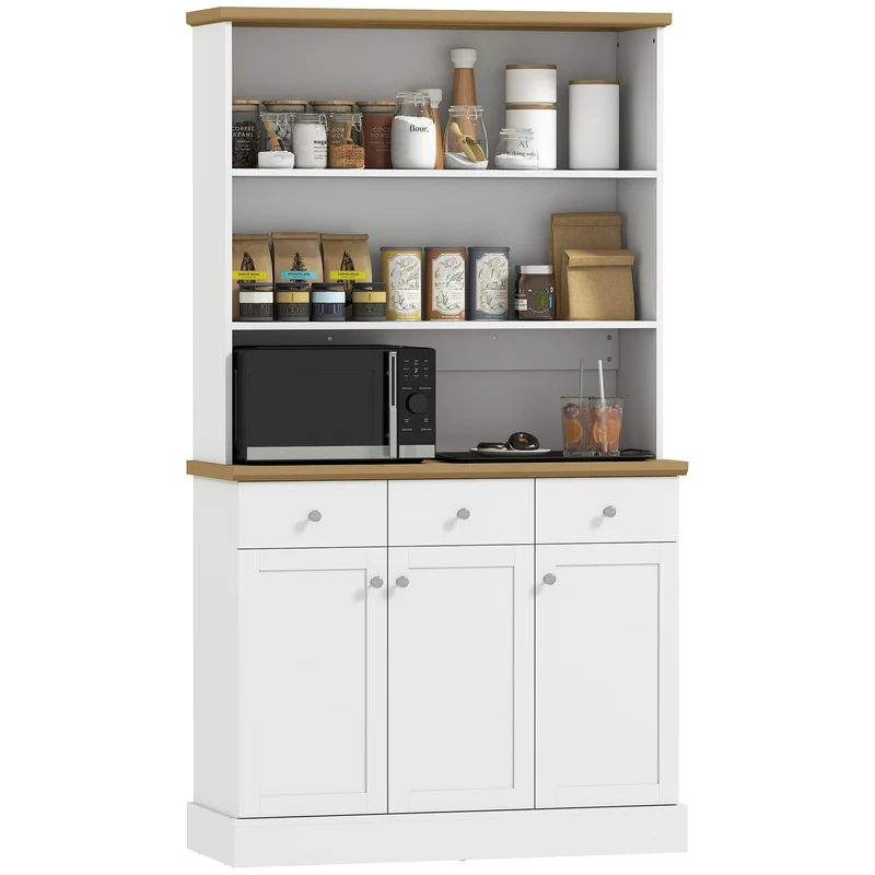 Mobile Cucina Multiuso Dispensa 101x39x180,5 cm in MDF Bianco e Legno