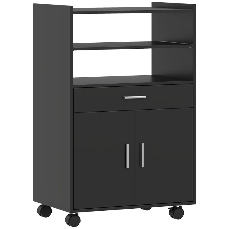 Mobile Cucina Multiuso 59x40x92 cm con Ripiano Estraibile in MDF Nero