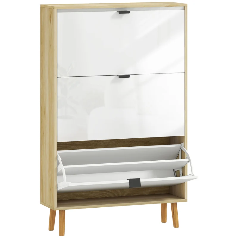 Scarpiera Slim con 3 Cassetti Ribaltabili per 24 Paia di Scarpe 80x24x127 cm Design Moderno in MDF Bianco