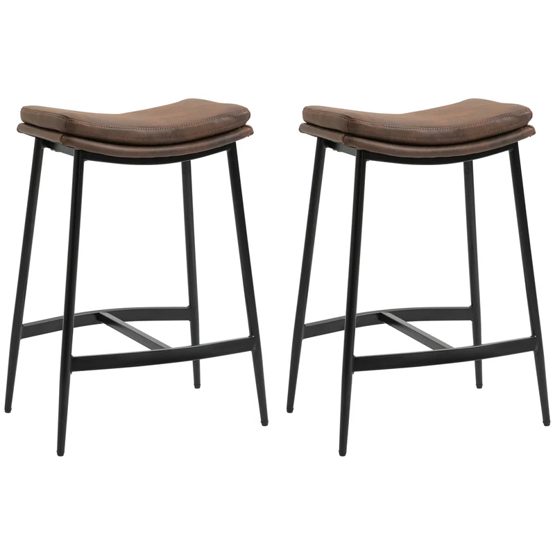 Set 2 Sgabelli da Bar in Stile Industriale 48,5x38,5x68,5 cm in Finta Pelle Nero e Marrone