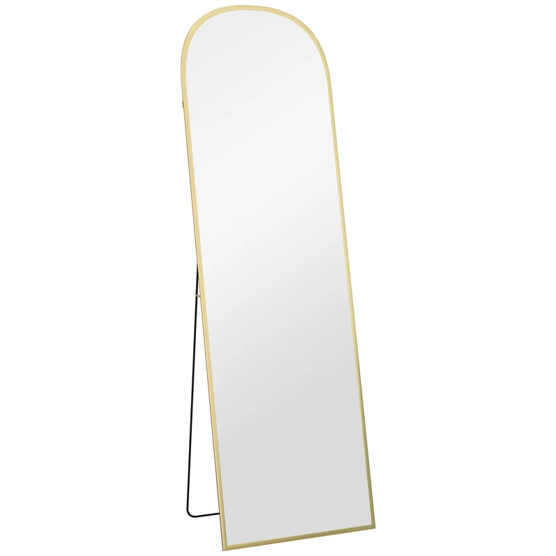 Specchio a Figura Intera da Terra o Parete 50x170cm con Supporto Pieghevole in Lega di Alluminio Oro