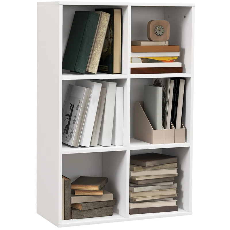 Libreria a Cubi 65,5x30x97,5 cm 6 Vani a Giorno Rivestimento in Melamina Bianco