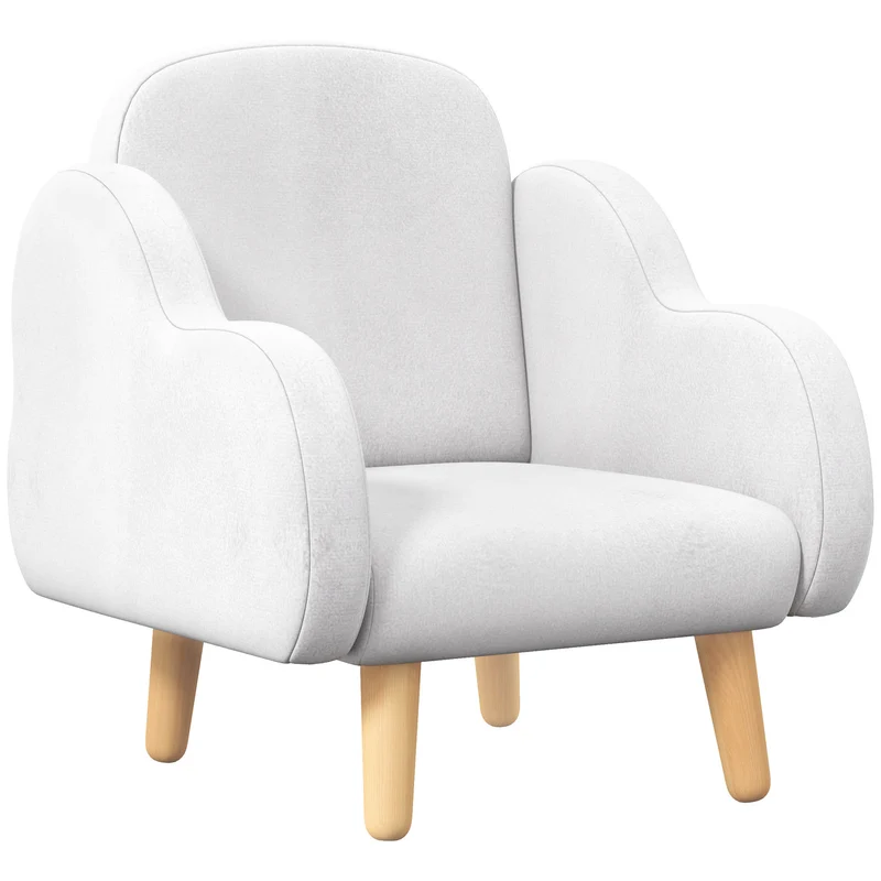 Poltrona per Bambini in Stile Scandinavo 46x51x55 cm Braccioli a Nuvola in Tessuto Bianco