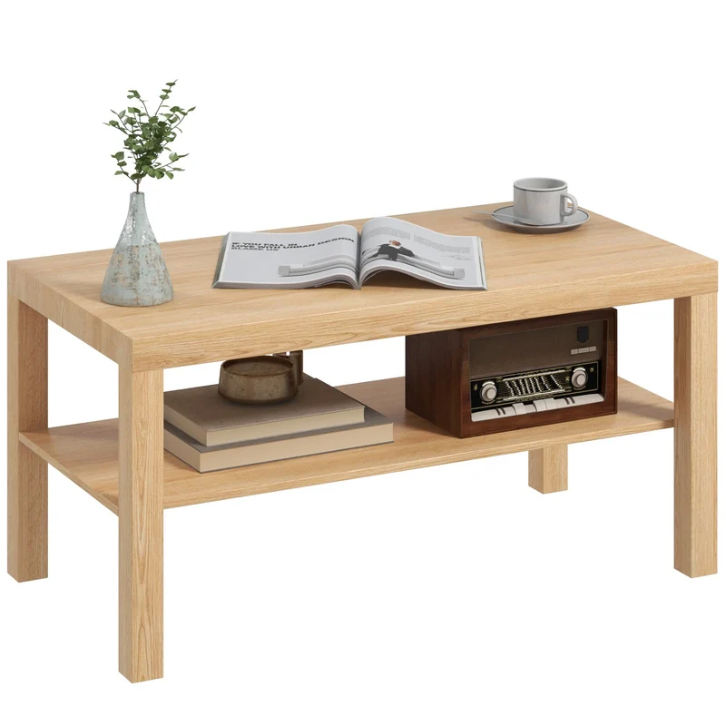 Tavolino da Salotto Rettangolare 90x45x44,5 cm Ampio Ripiano in MDF Laminato Color Legno
