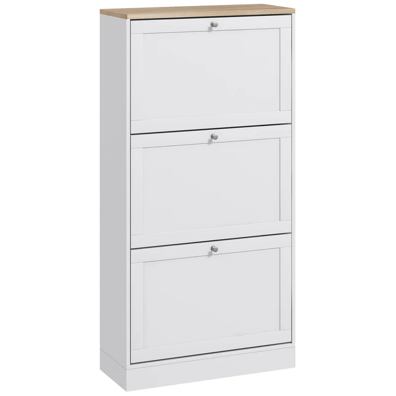 Scarpiera Salvaspazio a 3 Cassetti per 18 Paia di Scarpe 60x23.5x115 cm Ripiani Regolabili in Legno Bianco