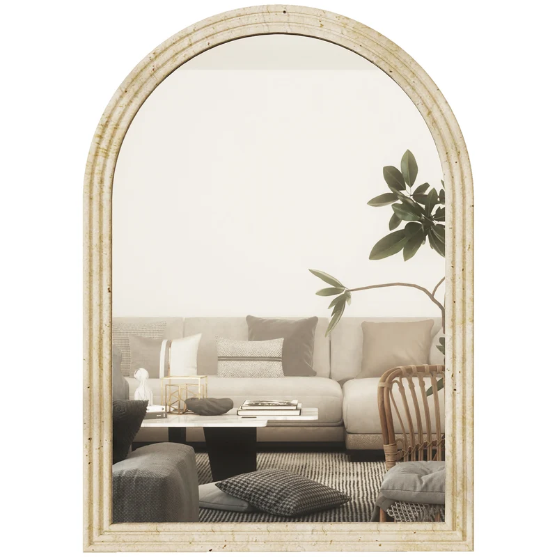 Specchio da Parete ad Arco 50x2x70 cm con Cornice in Vetro e Polistirene Beige