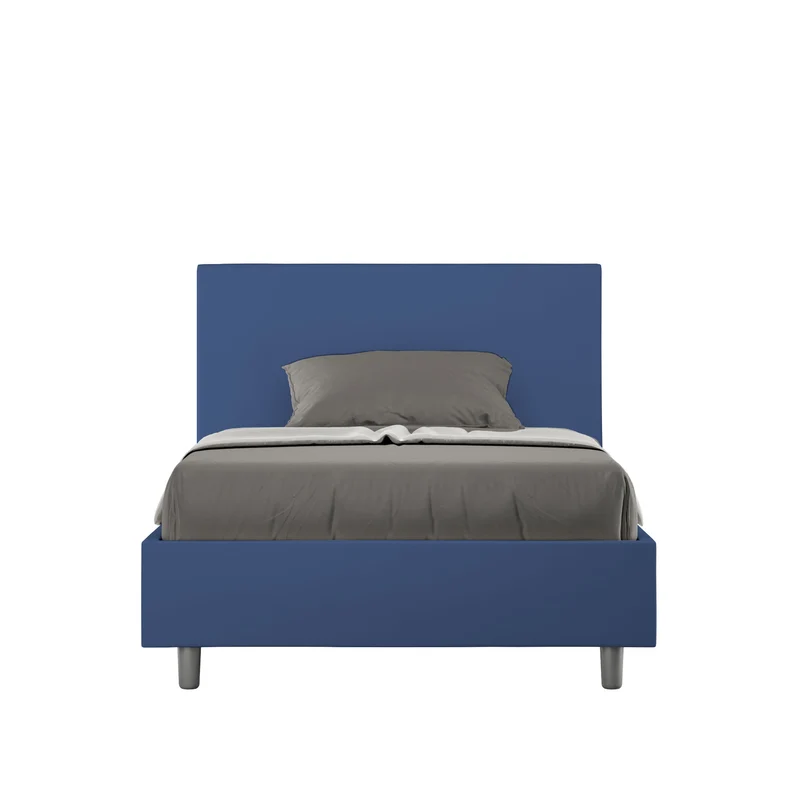 Letto 1 Piazza E Mezzo Testata Liscia Imbottito in Similpelle Adele Blu Varie Misure