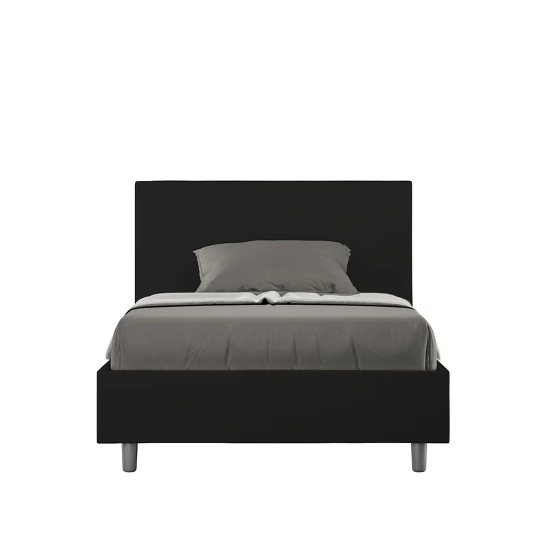 Letto 1 Piazza E Mezzo Testata Liscia Imbottito in Similpelle Adele Nero Varie Misure