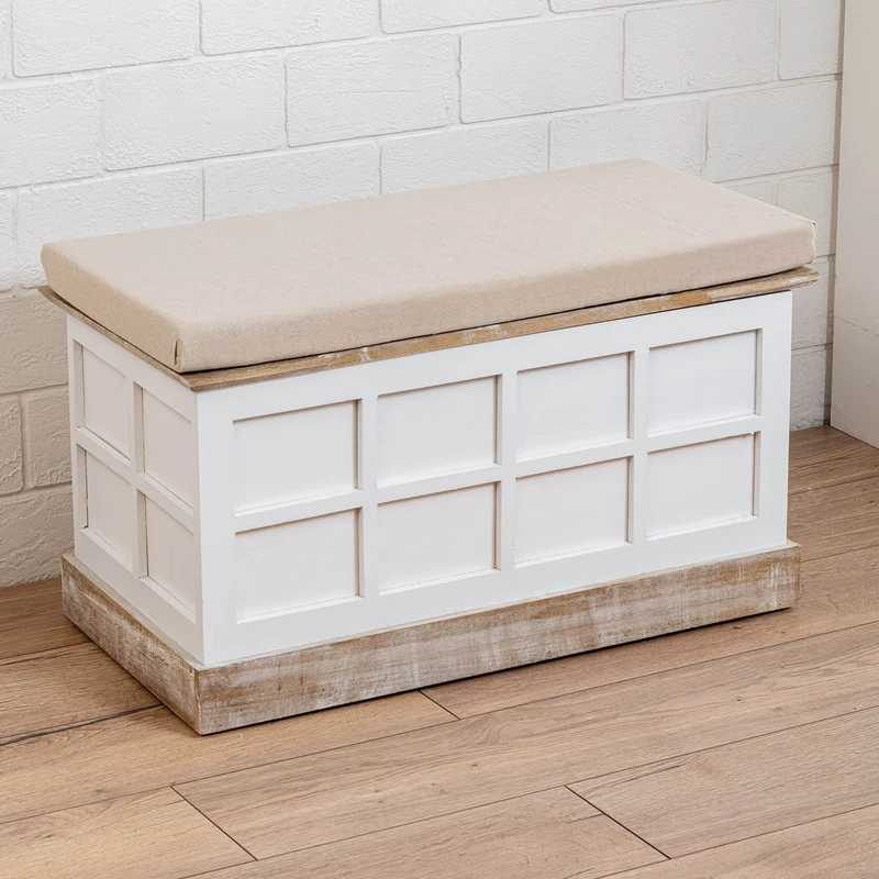 Cassapanca Baule in Legno 76x39x44 cm Venice Bianco e Noce