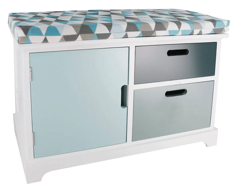 Panca da Ingresso in Legno 2 Cassetti Cuscino Imbottito 70x35x46 cm Naomi Bianca