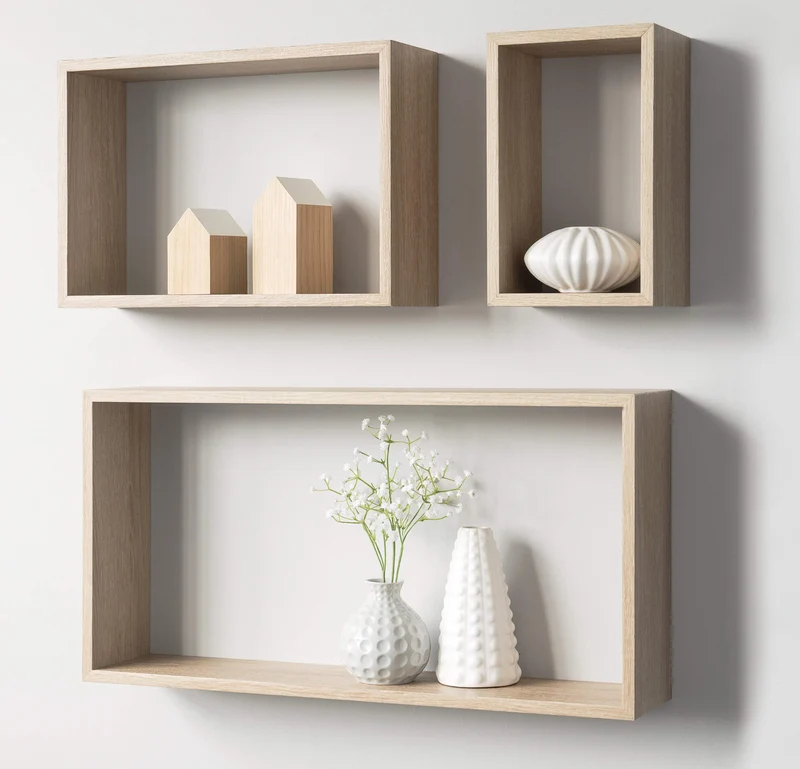 Set 3 Pensili da Soggiorno Rettangolari in MDF Fumer Tris Rovere