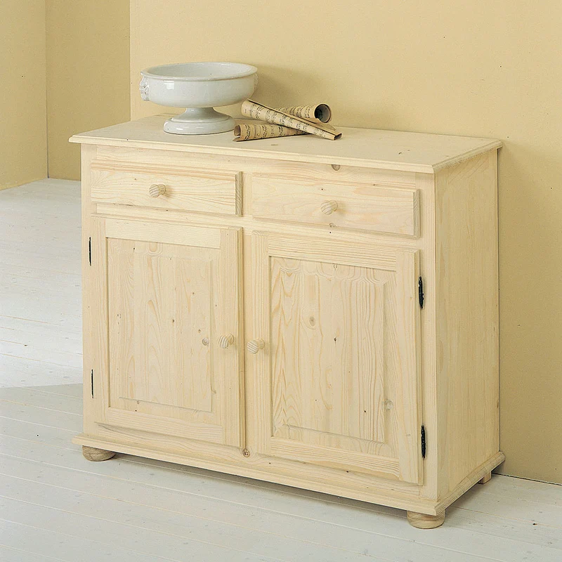Mobile Credenza 2 Ante 2 Cassetti in Legno Abete Grezzo 107x39x85cm Fumer Country