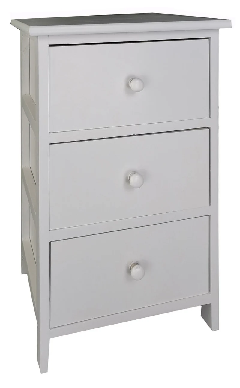 Comodino 3 Cassetti in Legno 35x25x55 cm Miki Bianco