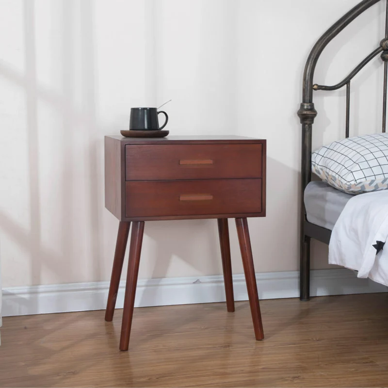 Comodino 2 Cassetti in Legno 45x35x59,5 cm Toby Noce