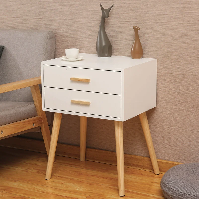 Comodino 2 Cassetti in Legno 45x35x59,5 cm Toby Bianco