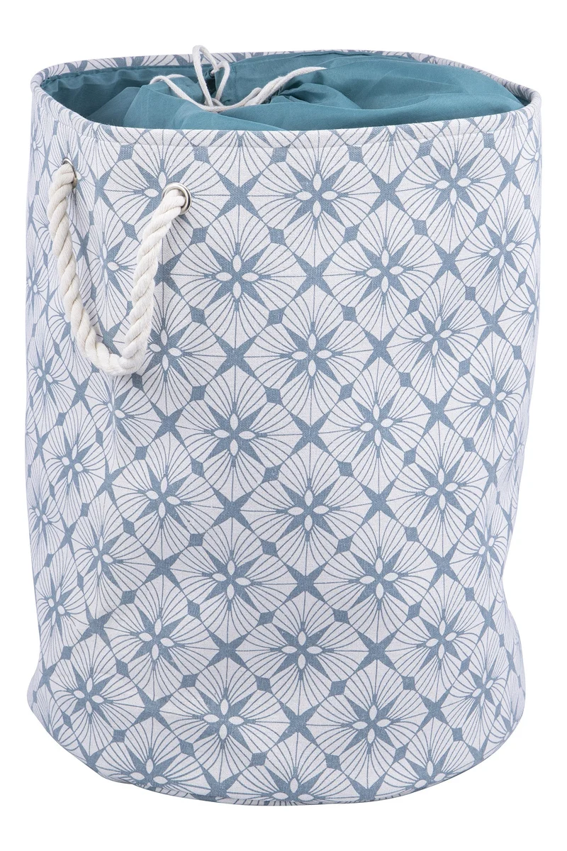 Cesto Portabiancheria con Manici Ø40x50 cm in Poliestere Azzurro e Bianco