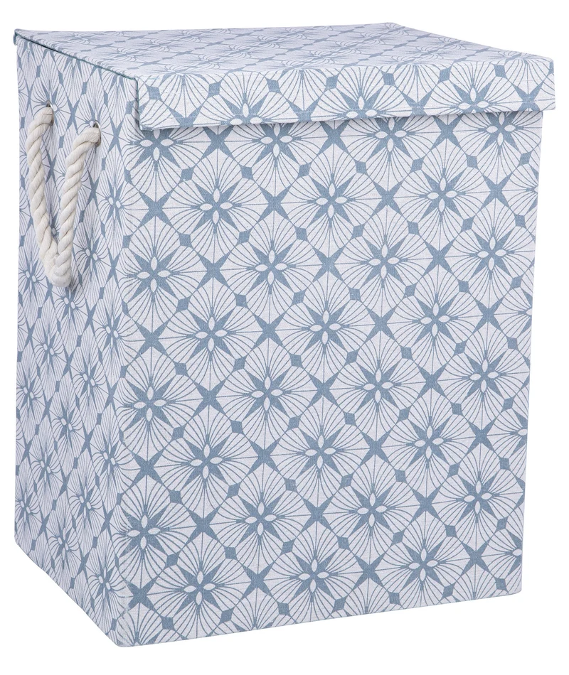 Cesto Portabiancheria Pieghevole con Manici 50x30x40 cm in Poliestere Azzurro e Bianco