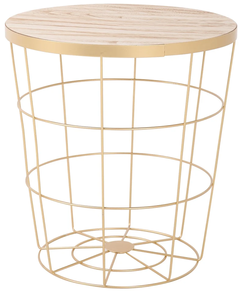Tavolino Ø38x40 cm in Metallo Top in Legno Oro