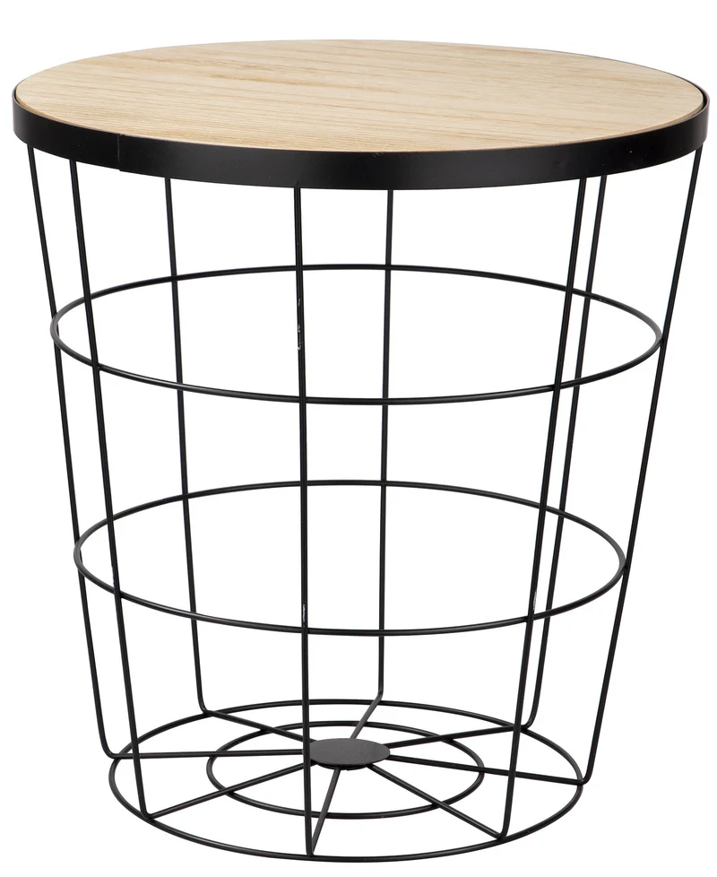 Tavolino Ø38x40 cm in Metallo Top in Legno Nero