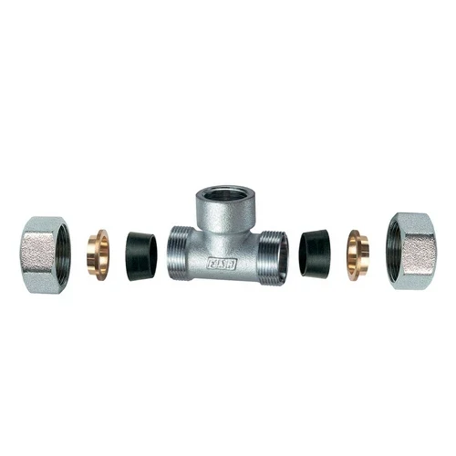 Raccordo cromato a t con 2 monoconi in gomma per rame 3/4 x 22