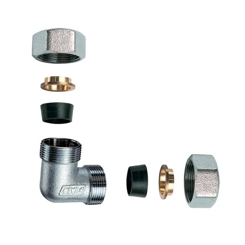 Gomito doppio cromato c/monocono in gomma per rame 3/4 x 22