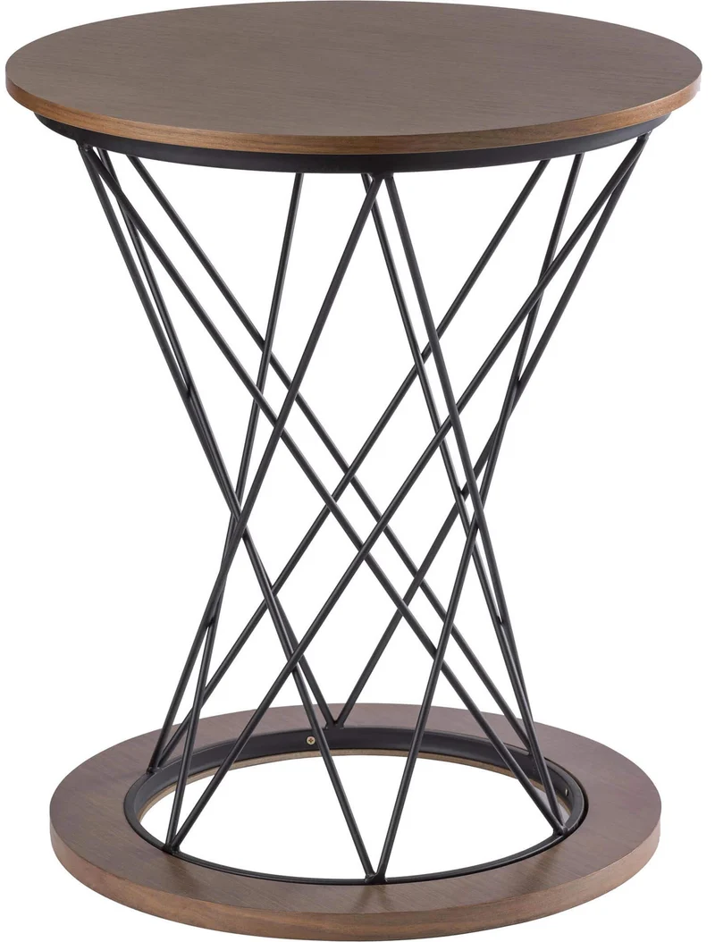 Tavolino Tondo Ø60x68 cm in MDF Motti Alma Noce Scuro e Nero