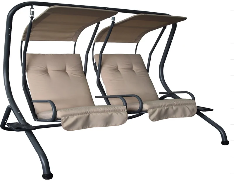 Dondolo 2 Posti da Giardino 135x170x170 cm in Metallo e Poliestere Tortora