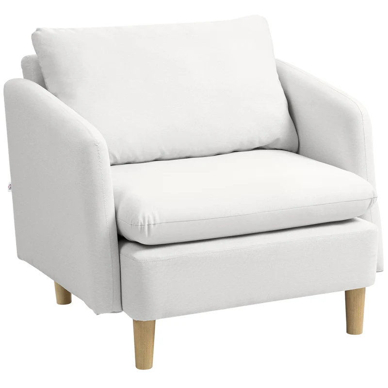 Poltrona da Salotto Moderna 90x86x91 cm Imbottitura a Molle Insacchettate in Tessuto Effetto Lino Crema