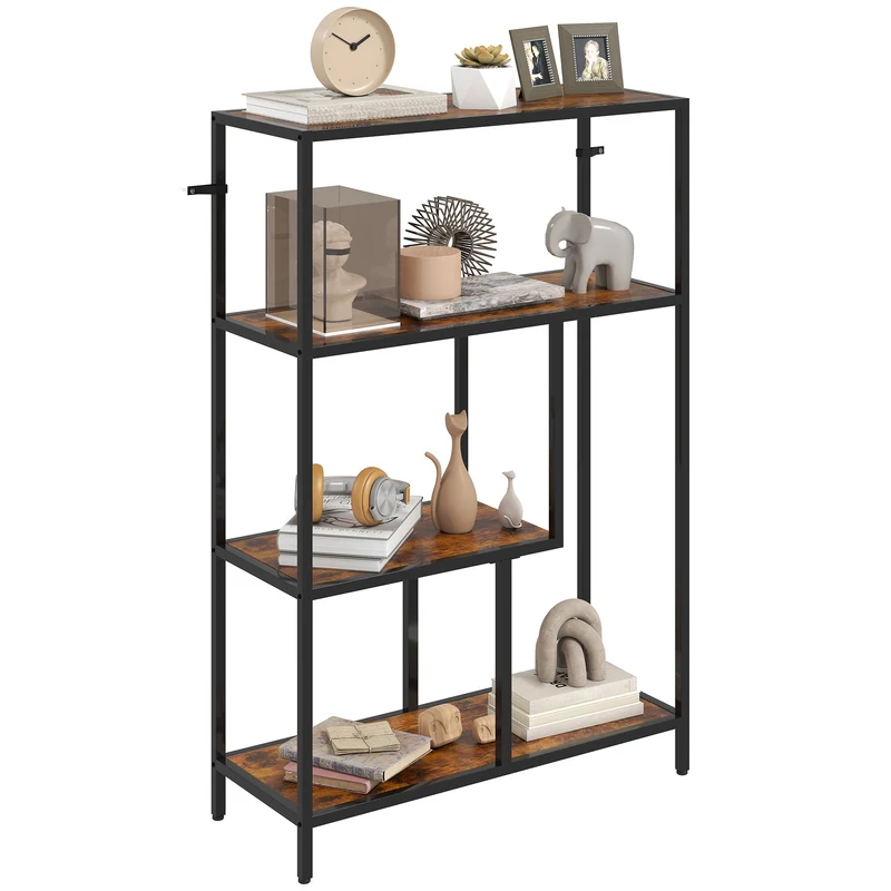 Libreria a 4 Ripiani in Stile Industriale 77x30x116 cm in Legno e Metallo Marrone Rustico