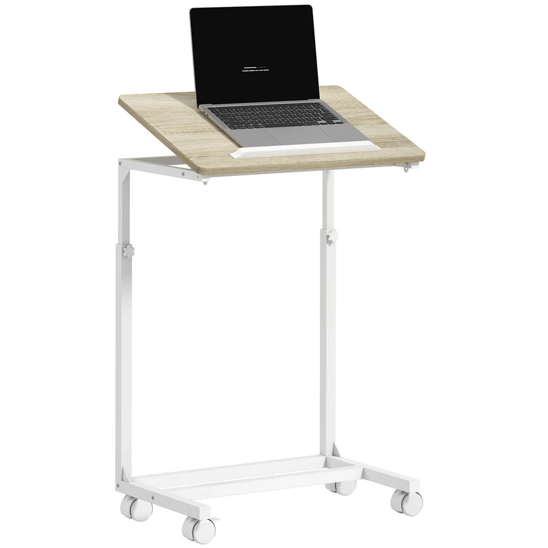 Tavolino da Lavoro Regolabile 55x36x62,5-82,5 cm con Piano Inclinabile in Legno e Metallo Bianco e Rovere